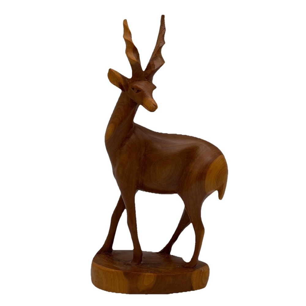 Vtg‎ Hand Carved 10" Teak Wood Antelope Gazelle Statue Figurine Rustic Decor